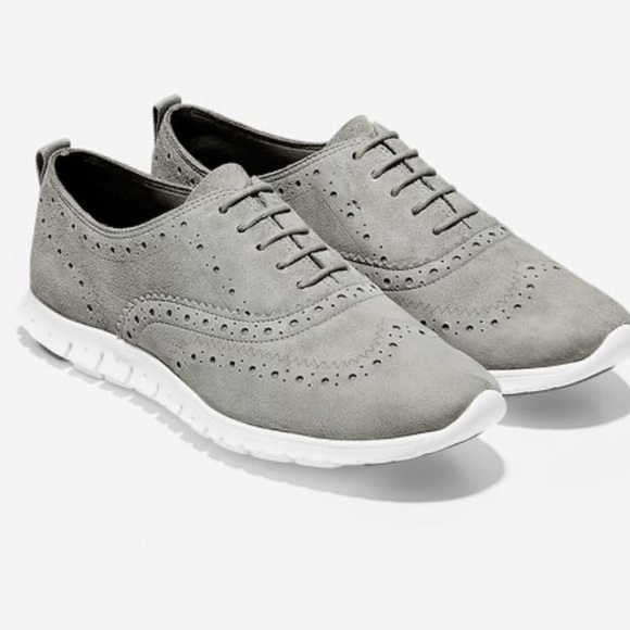 Cole Haan ZeroGrand Oxford Sneaker Sole Wingtip Gray Suede Perforated Size 7 - Picture 1 of 14